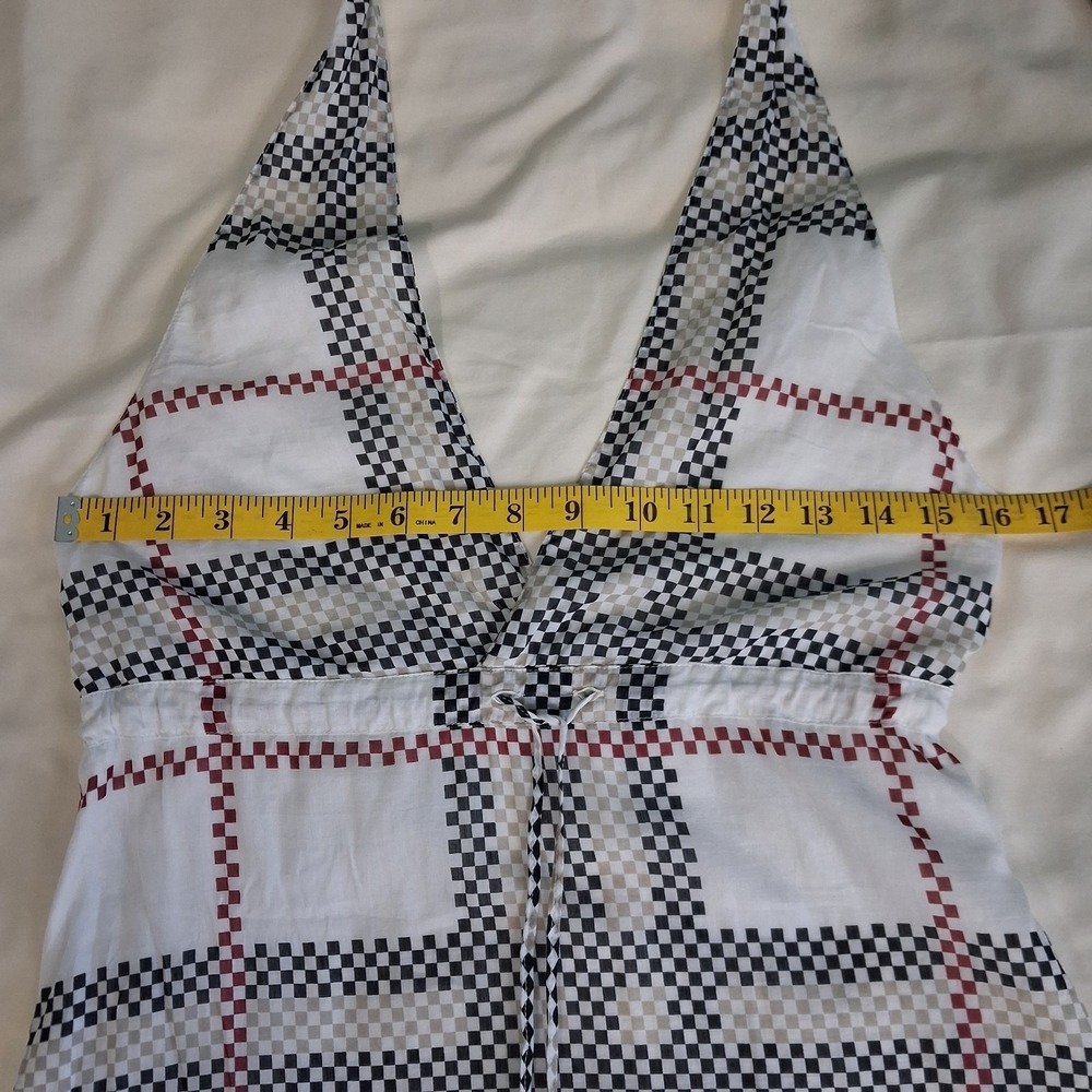 Sleeveless White Plaid Tie-Waist Dress - Picture 6 of 16